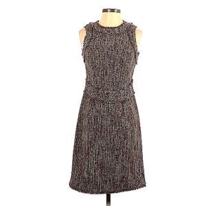 Michael Kors Women's Dark Academia Brown Wool Tweed Fringe Sheath Dress Sz 2